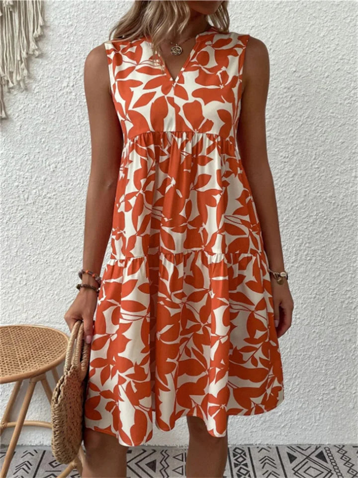 Women's V Neck Midi Dress – Orange