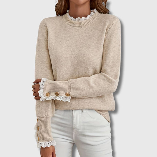 Women's Round Neck Long Sleeve Sweater – Apricot