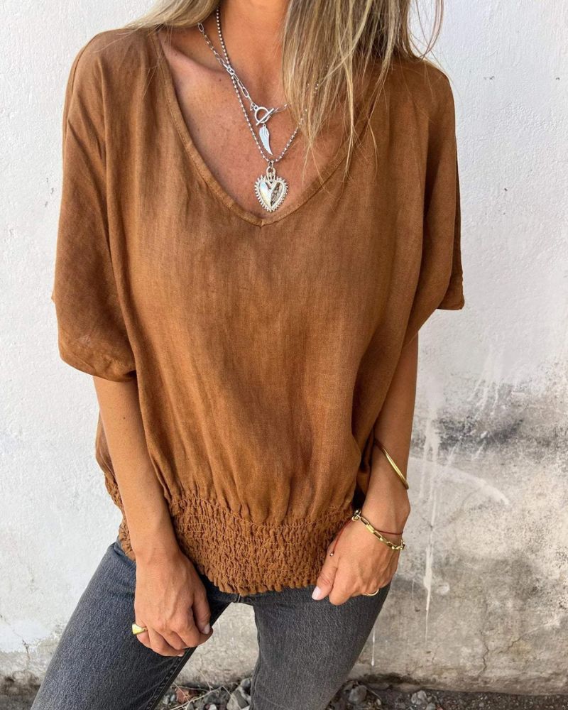 Women's V Neck Blouse – Brown