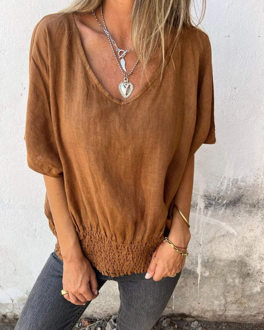 Women's V Neck Blouse – Brown
