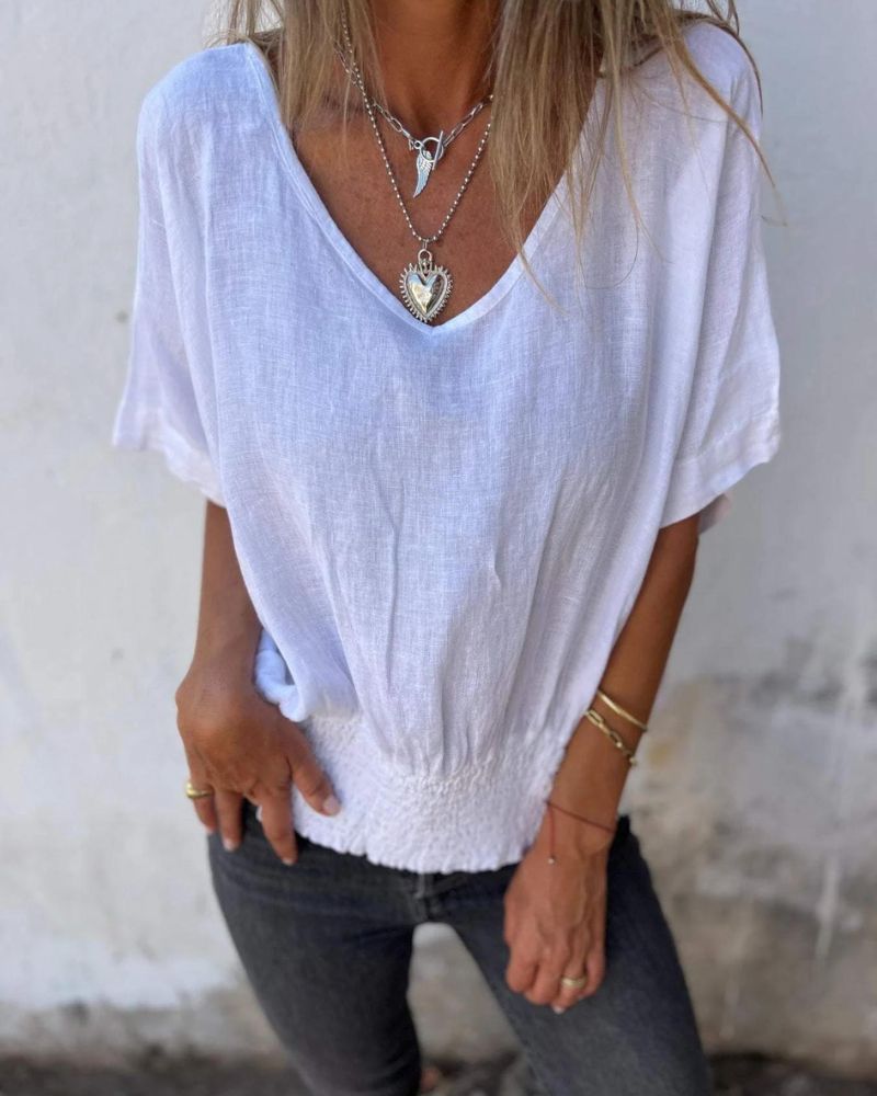 Women's V Neck Blouse – White
