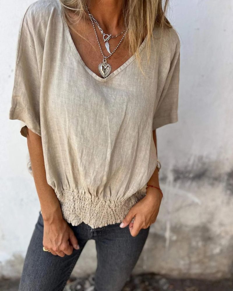 Women's V Neck Blouse – Apricot