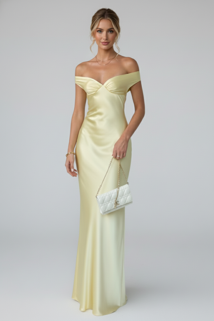 Women's Off Shoulder Maxi Dress – Yellow