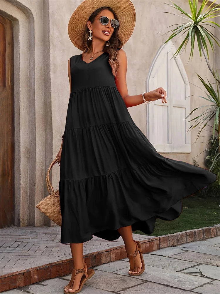 Women's V Neck Maxi Dress