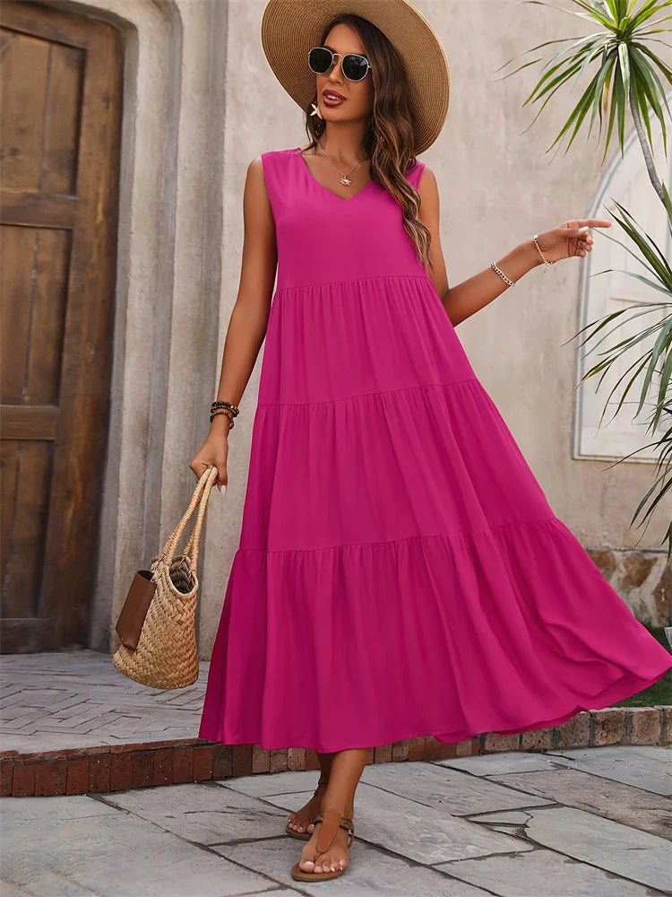 Women's V Neck Maxi Dress