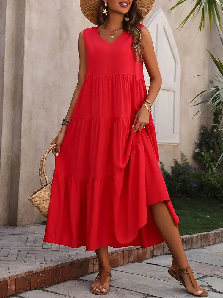 Women's V Neck Maxi Dress