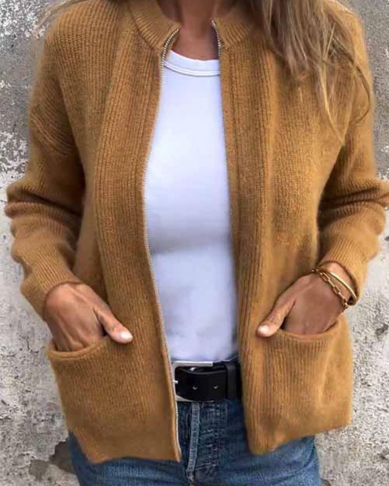Women's Long Sleeve Cardigan – Brown