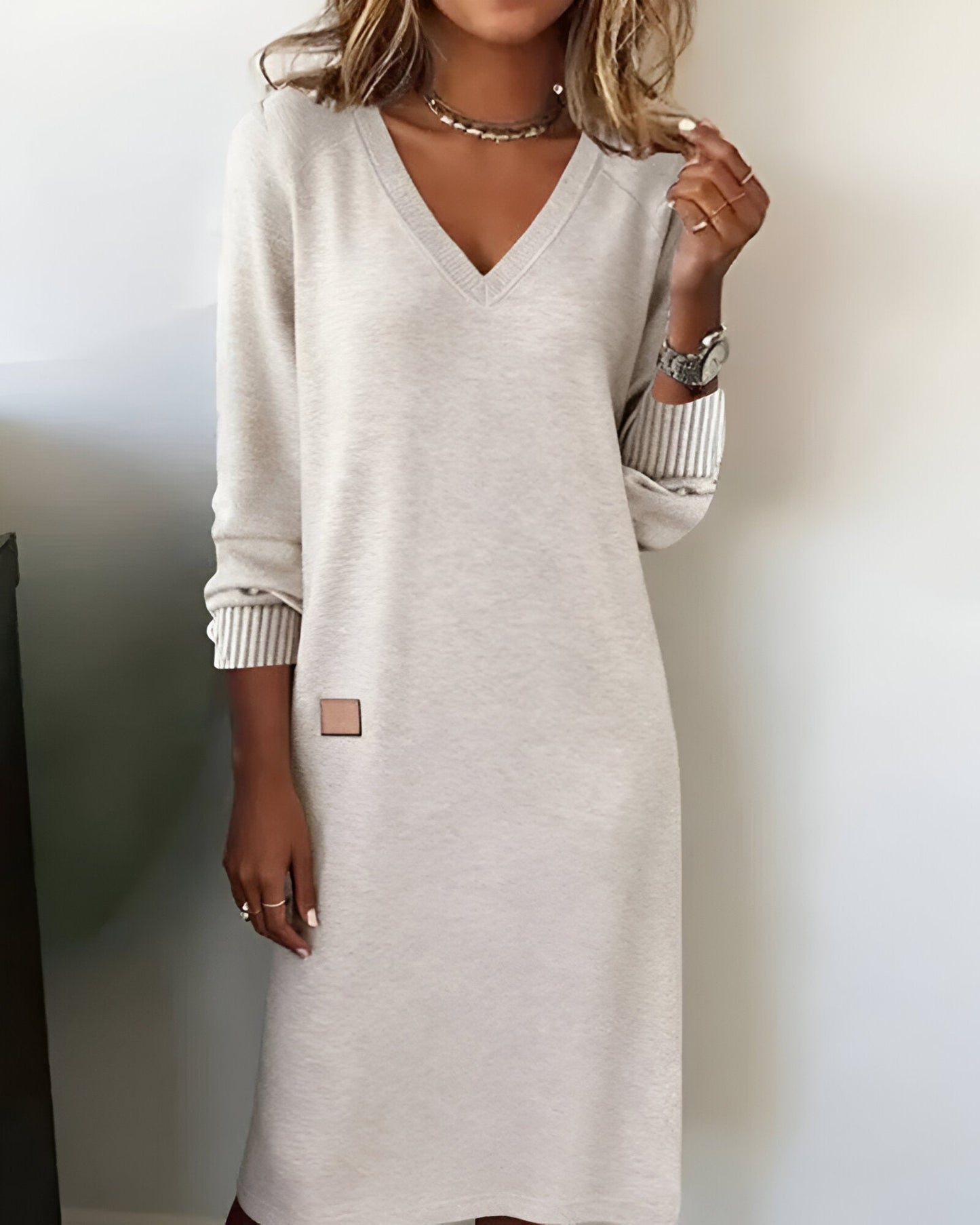Women's V Neck Midi Dress – White