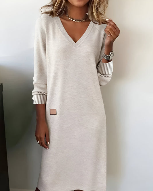 Women's V Neck Midi Dress – White