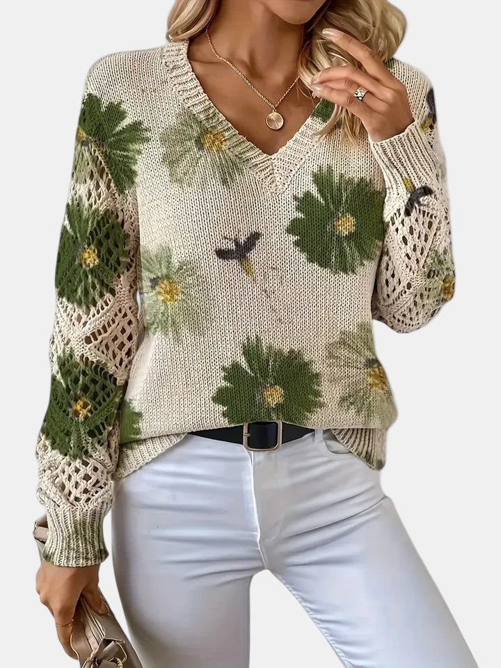 Women's V Neck Long Sleeve Sweater