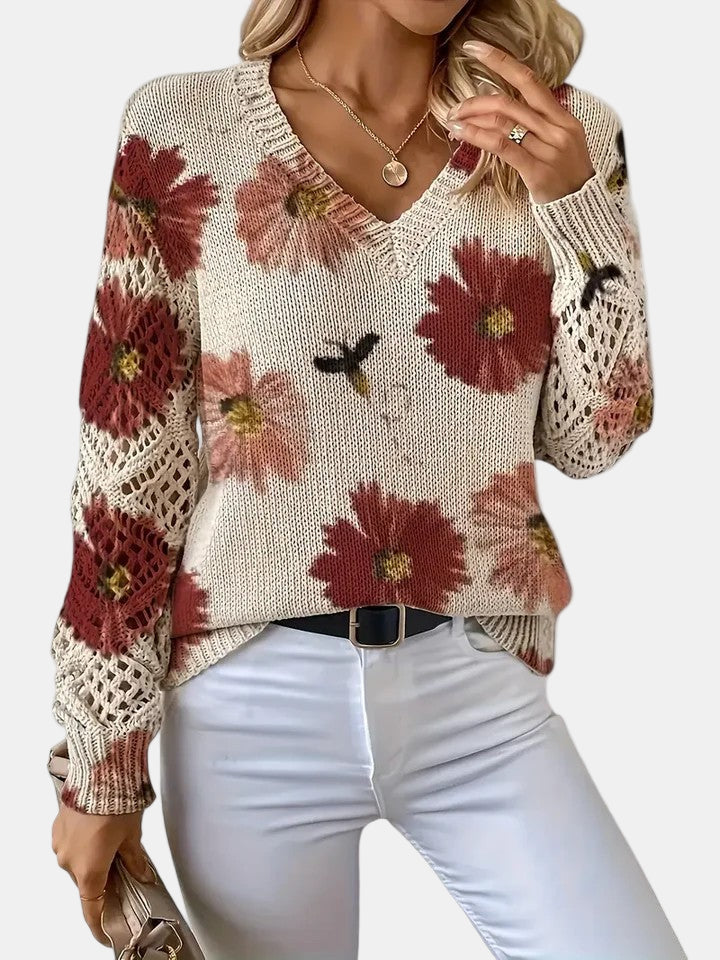 Women's V Neck Long Sleeve Sweater