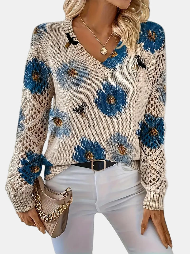 Women's V Neck Long Sleeve Sweater