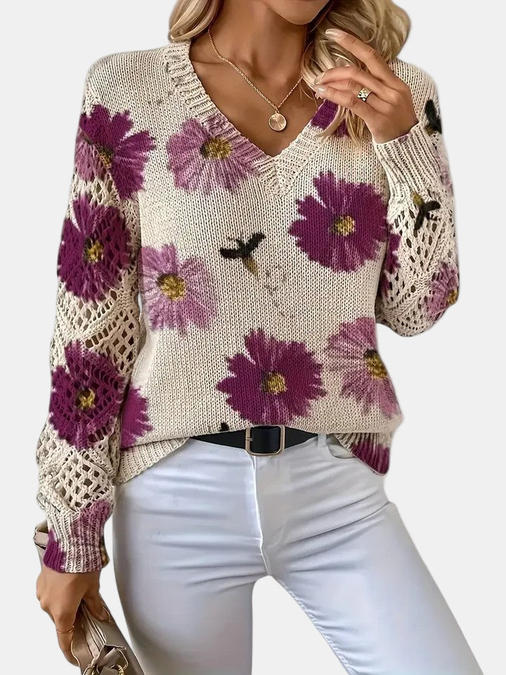 Women's V Neck Long Sleeve Sweater