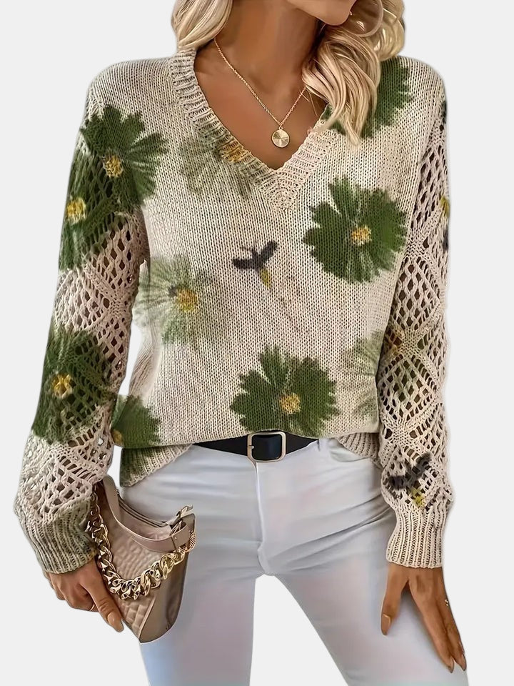 Women's V Neck Long Sleeve Sweater
