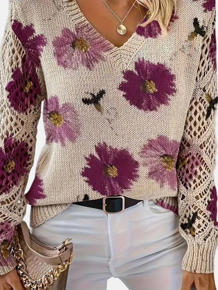 Women's V Neck Long Sleeve Sweater