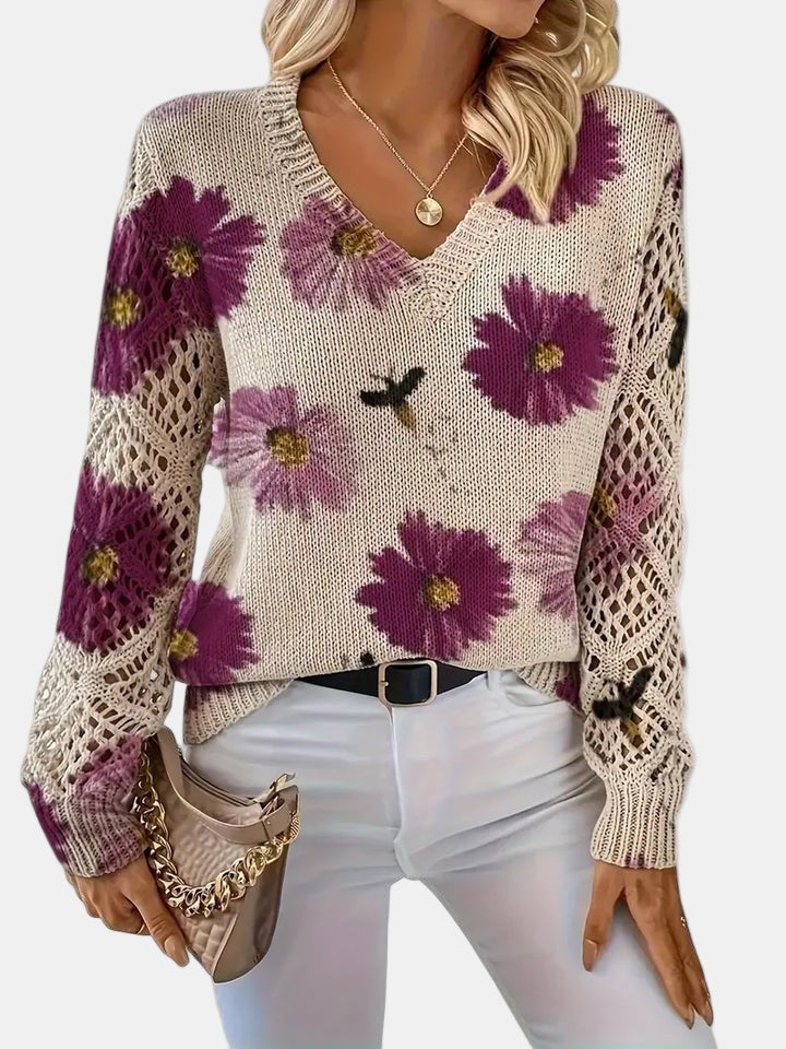 Women's V Neck Long Sleeve Sweater