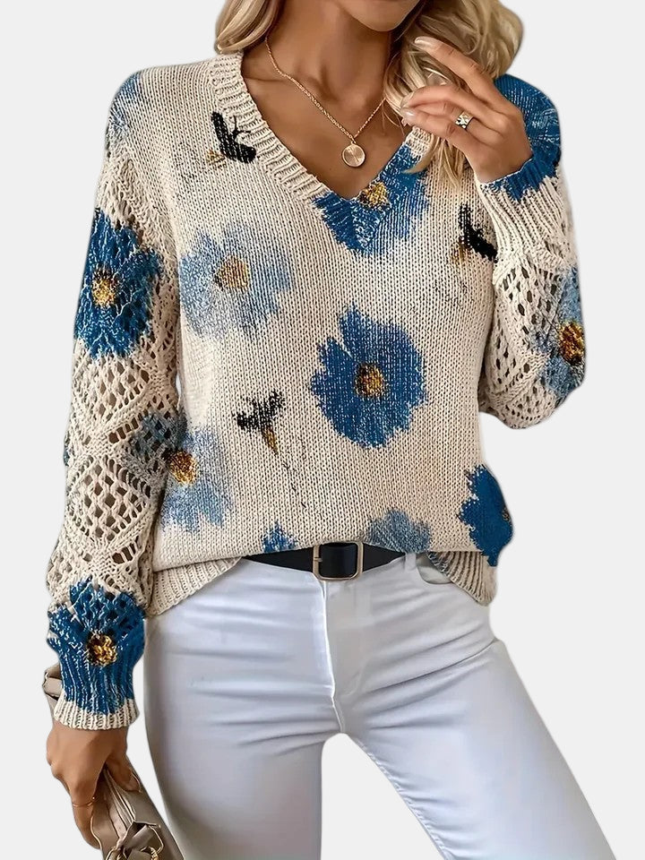 Women's V Neck Long Sleeve Sweater