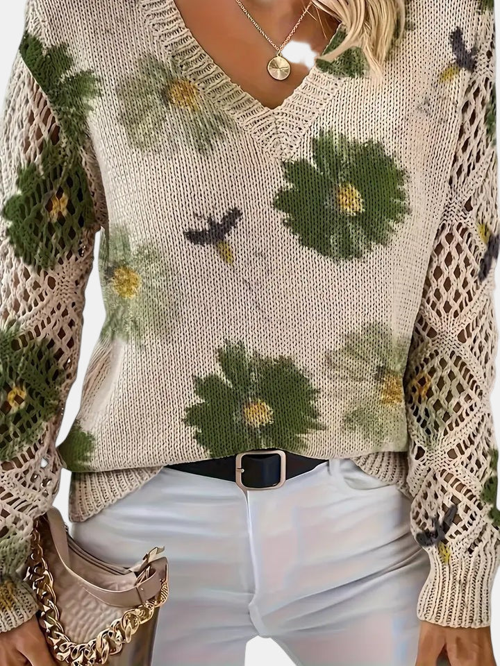 Women's V Neck Long Sleeve Sweater