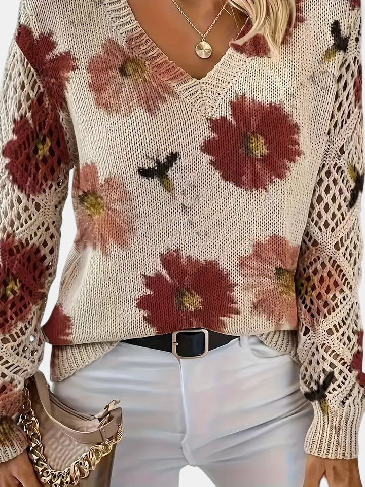 Women's V Neck Long Sleeve Sweater
