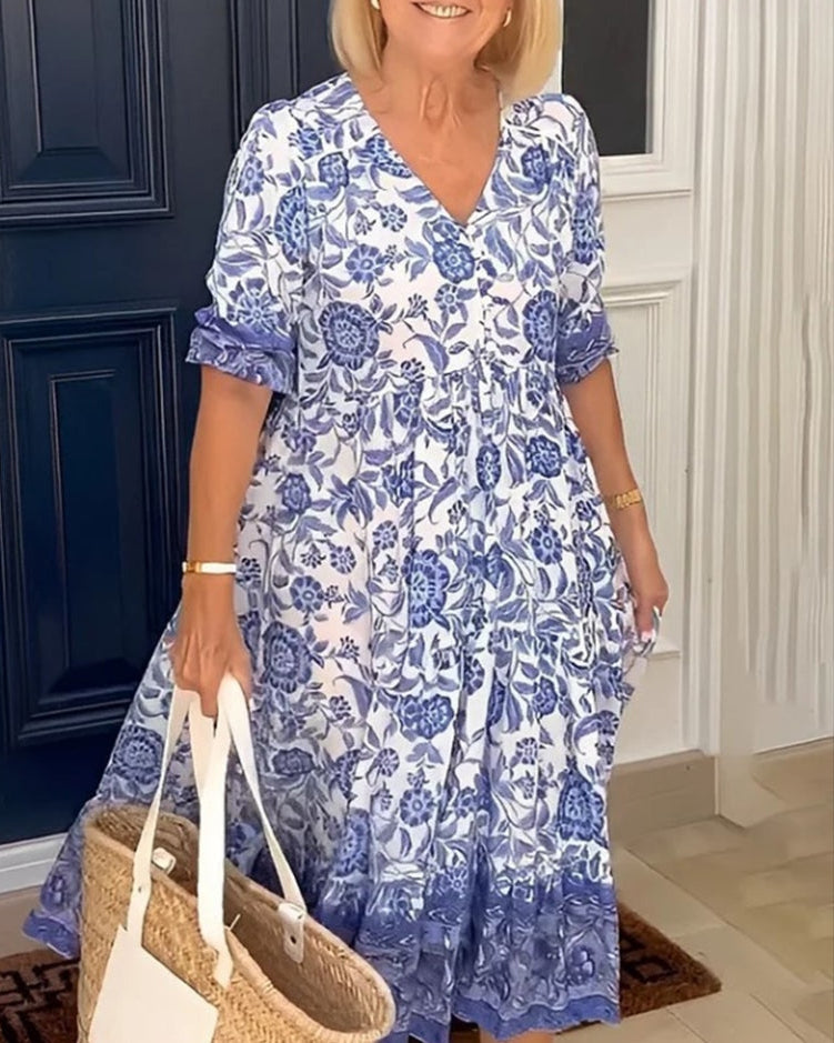 Women's V Neck Midi Dress