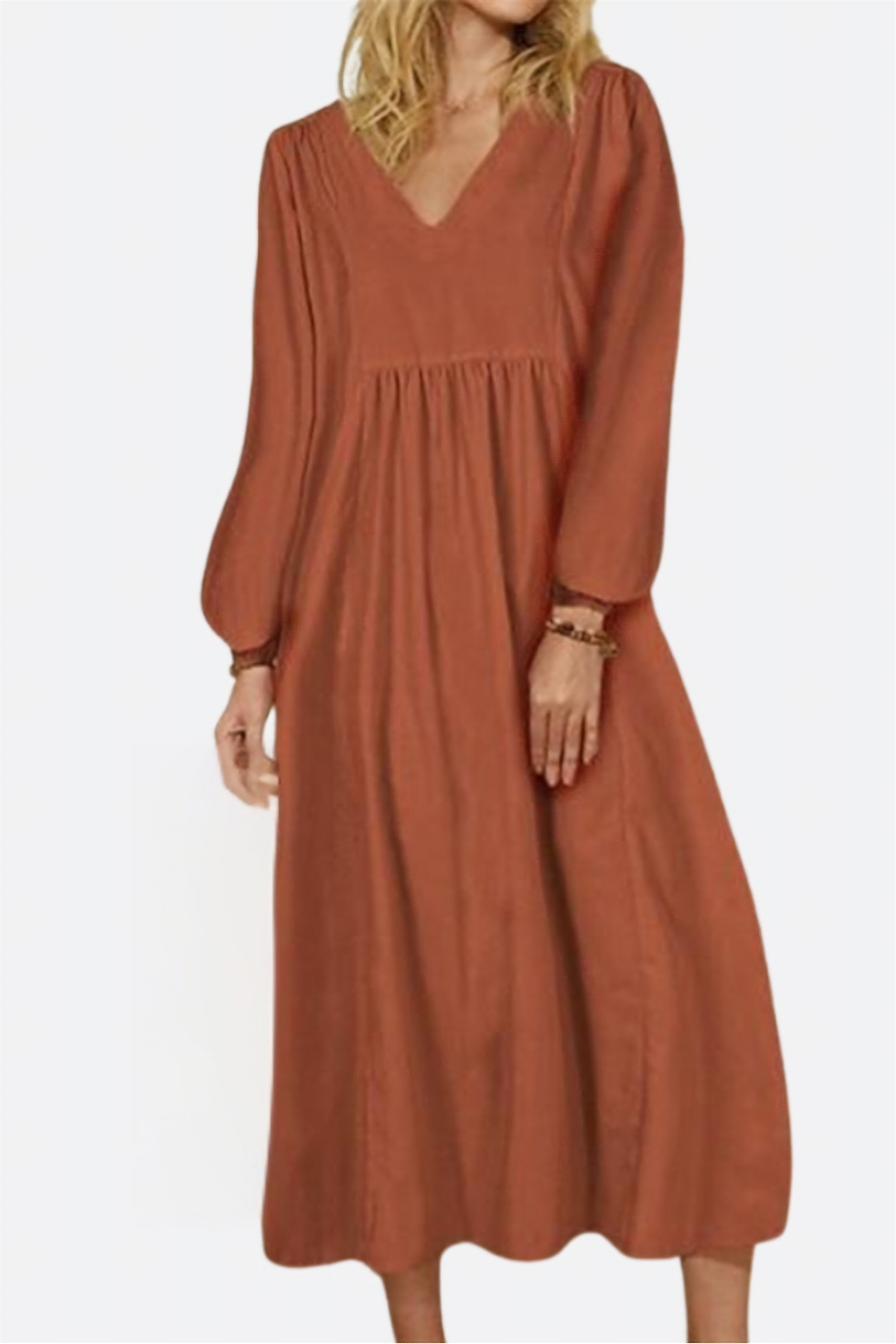 Women's V Neck Midi Dress – Red Brick