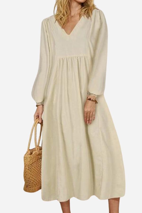 Women's V Neck Midi Dress – White