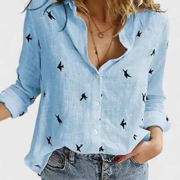 Women's Long Sleeve Blouse – Blue 2