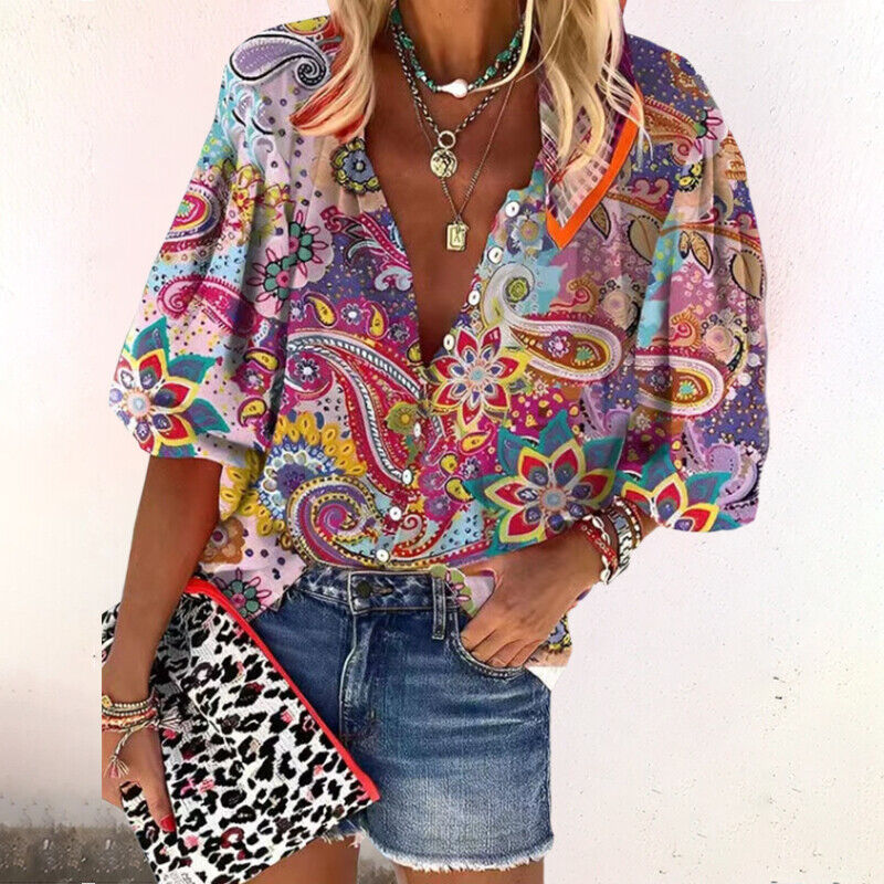 Women's V Neck Long Sleeve Blouse – Pink