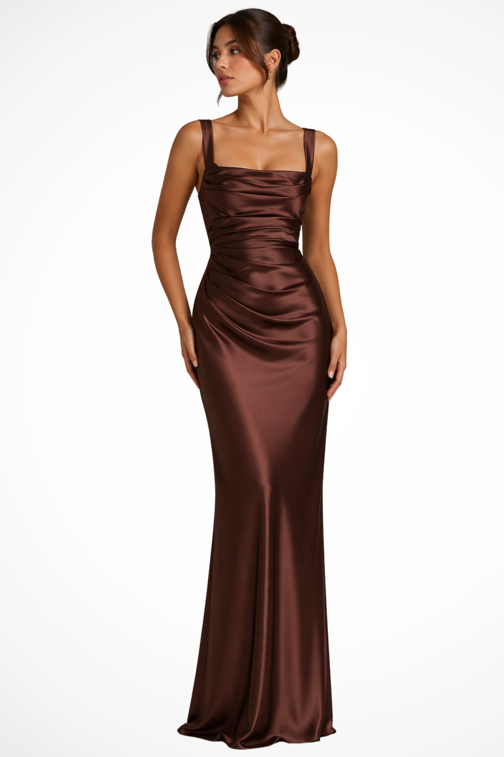 Women's Square Neck Formal Maxi Dress – Brown