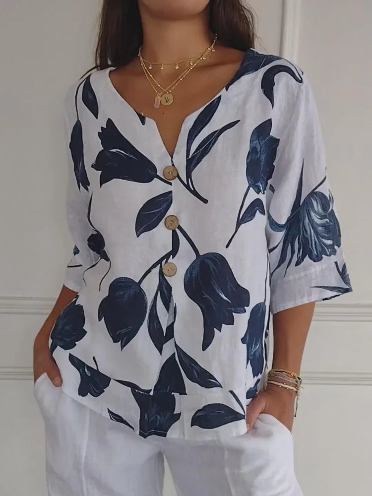 Women's V Neck Blouse – White