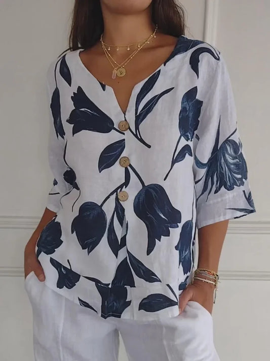Women's V Neck Blouse – White