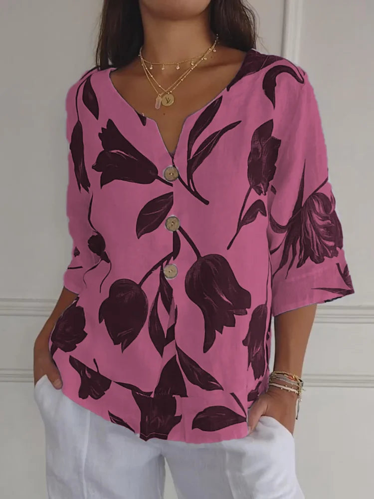 Women's V Neck Blouse – Pink