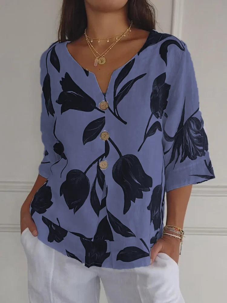 Women's V Neck Blouse – Blue