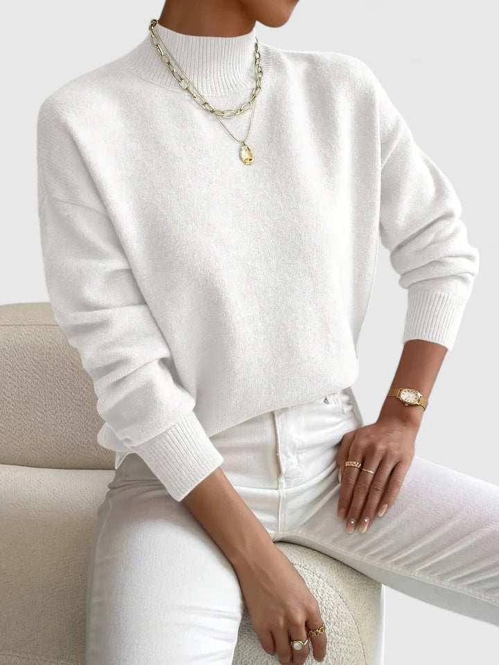 Women's Turtleneck Long Sleeve Sweater – White