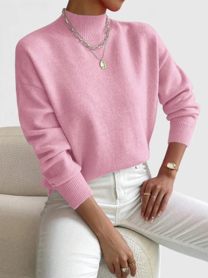 Women's Turtleneck Long Sleeve Sweater – Light Pink