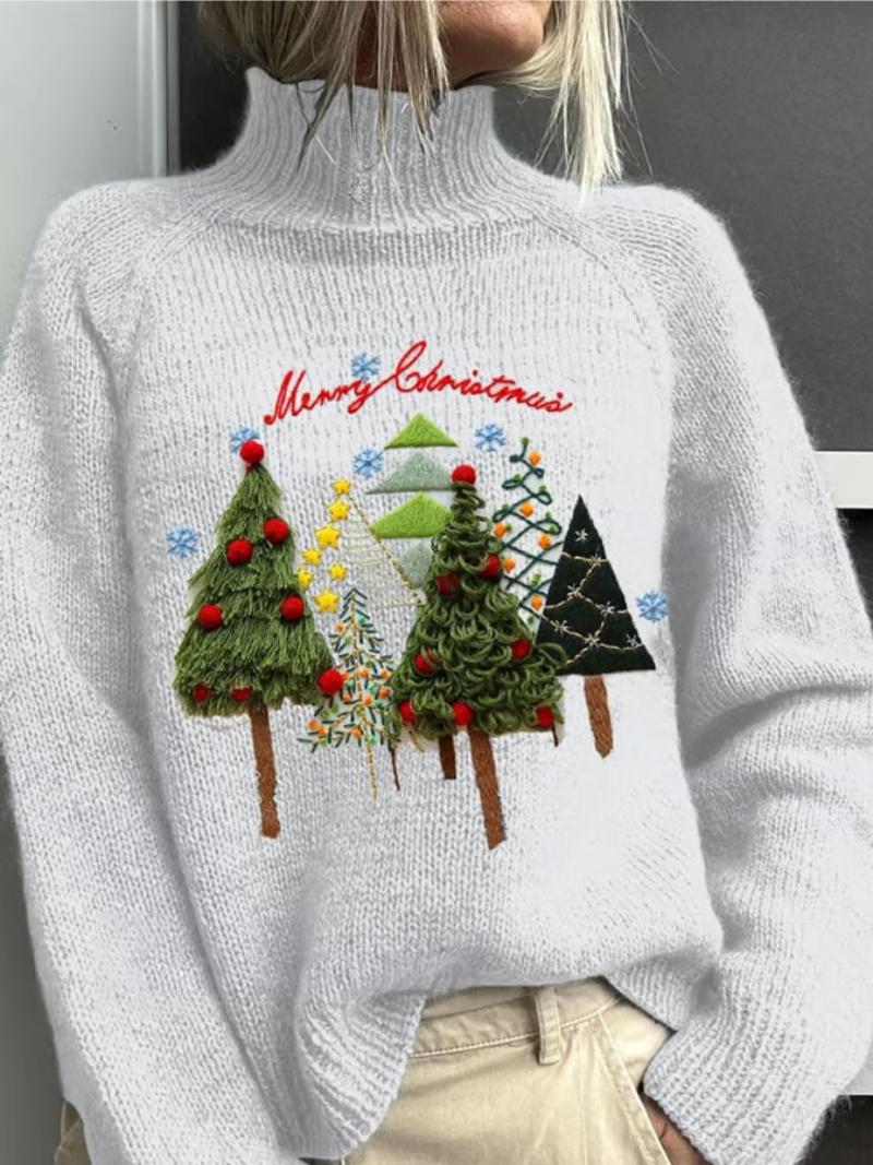 Women's Mock Neck Long Sleeve Sweater – White