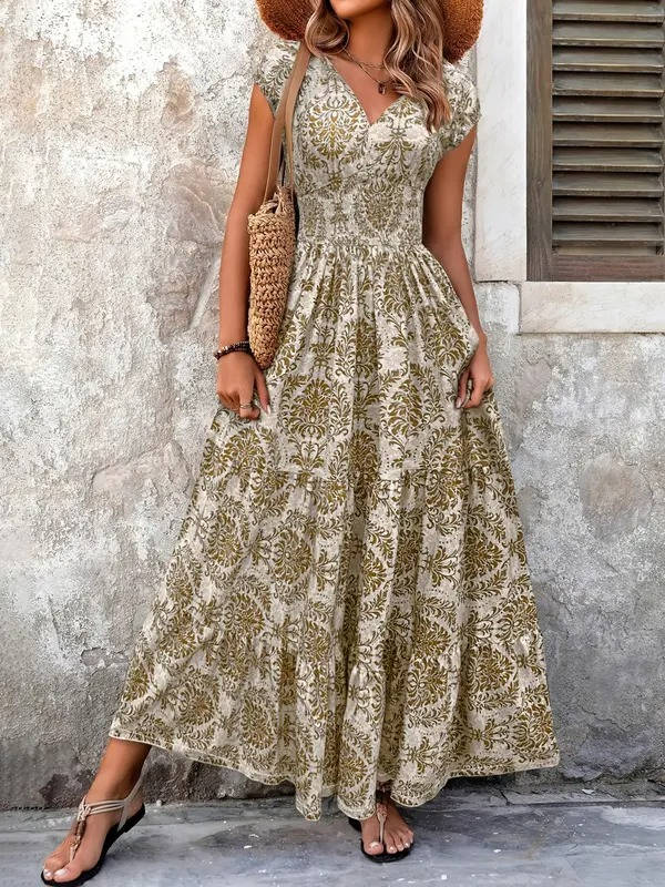 Women's V Neck Maxi Dress – Khaki