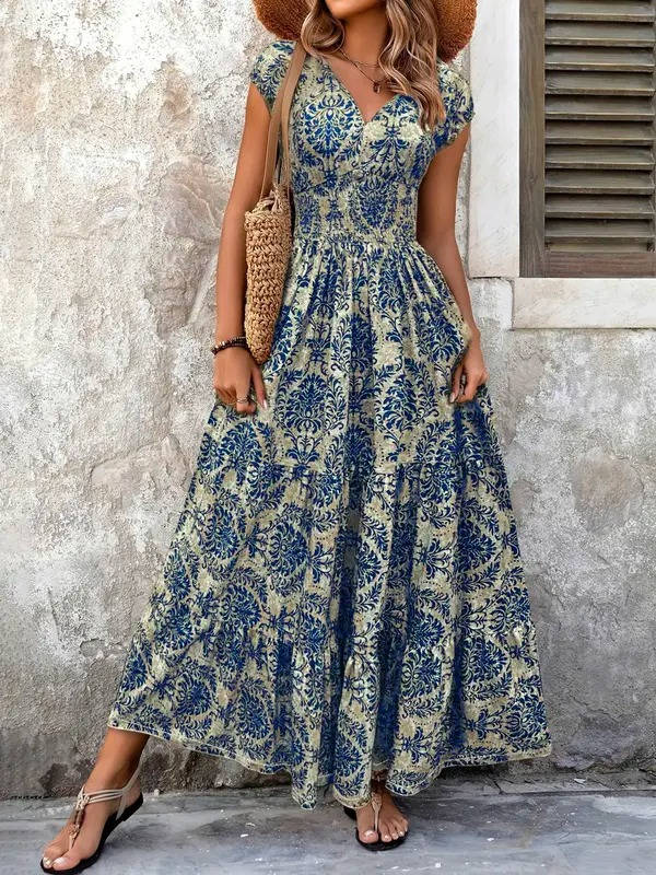 Women's V Neck Maxi Dress – Navy