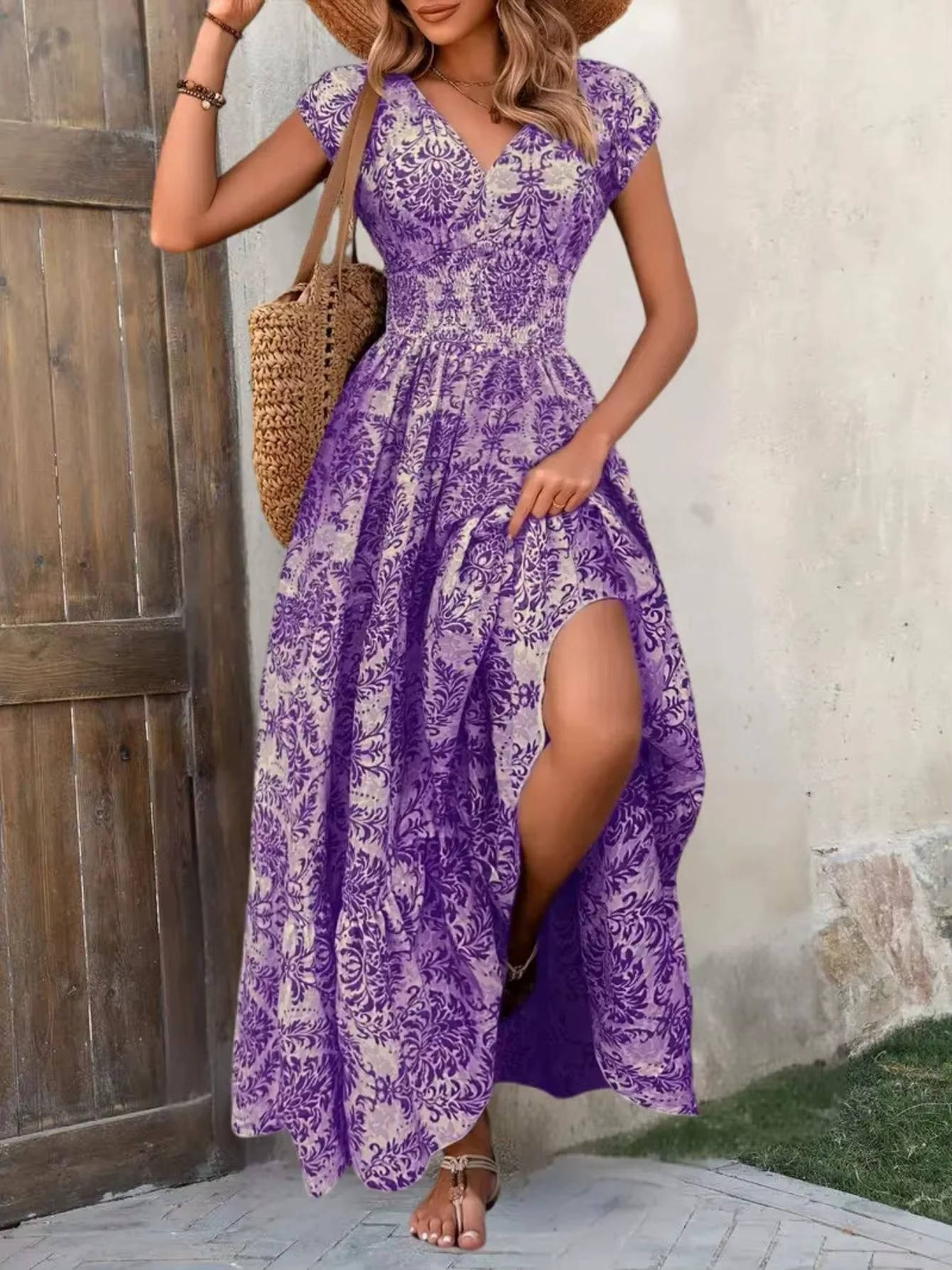 Women's V Neck Maxi Dress – Purple
