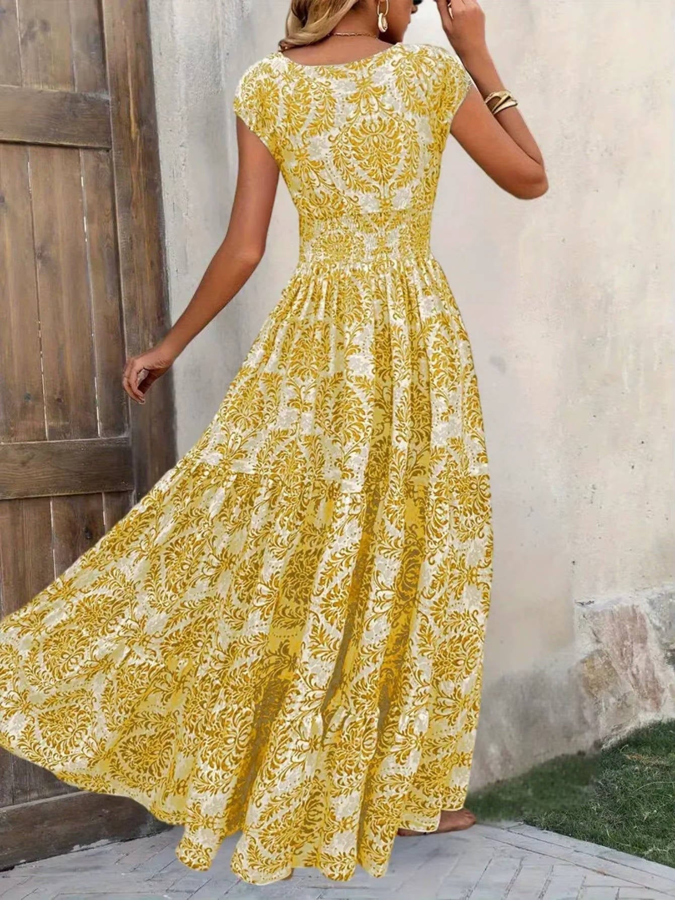 Women's V Neck Maxi Dress – Gold