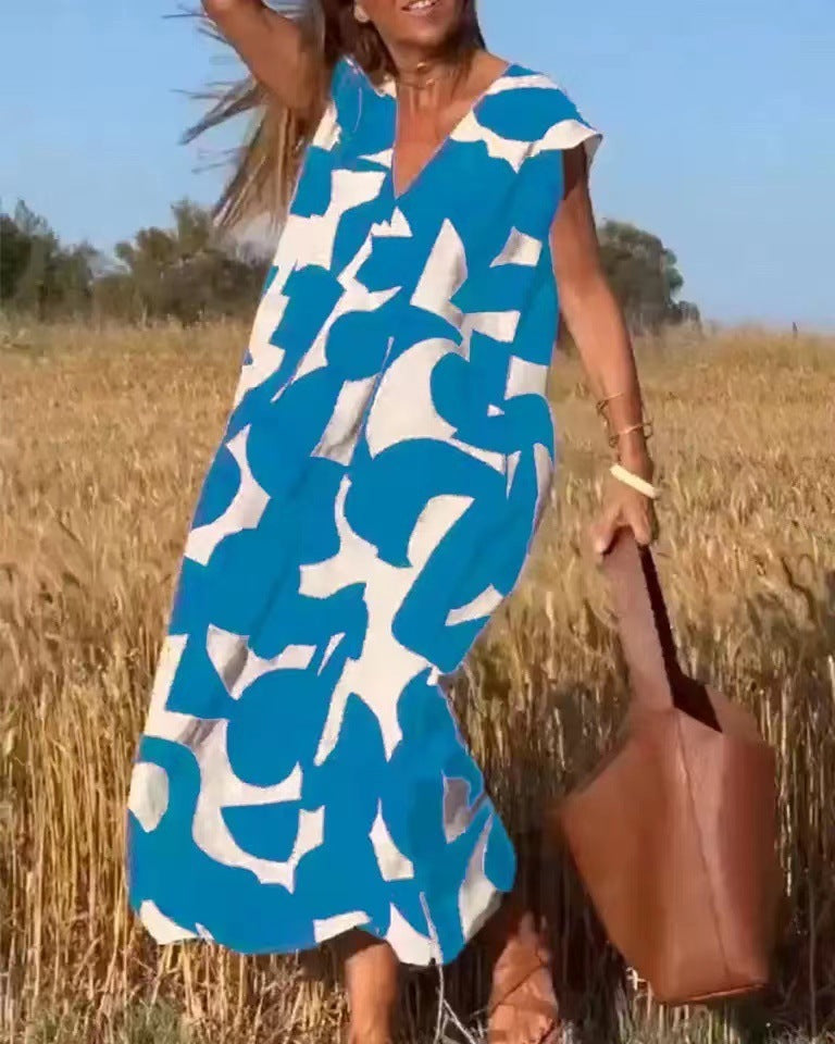Women's V Neck Maxi Dress – Blue