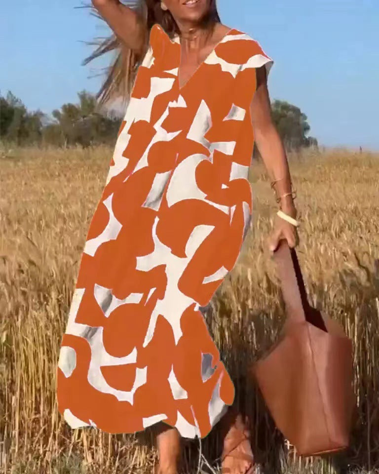 Women's V Neck Maxi Dress – Orange