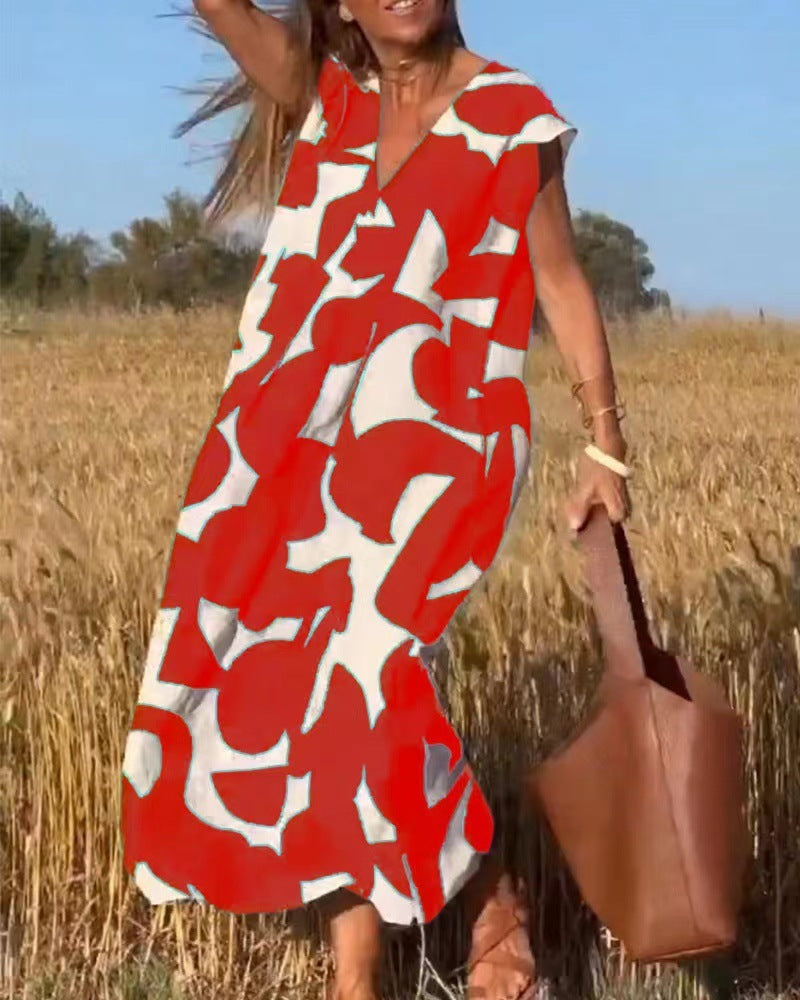 Women's V Neck Maxi Dress – Red