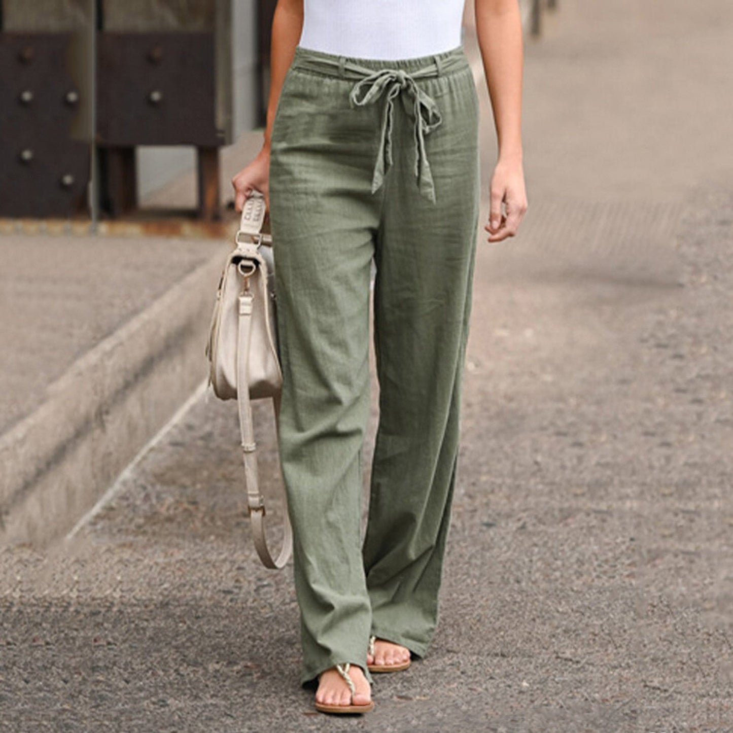 Women's Wide Leg High Waist Pants – Green