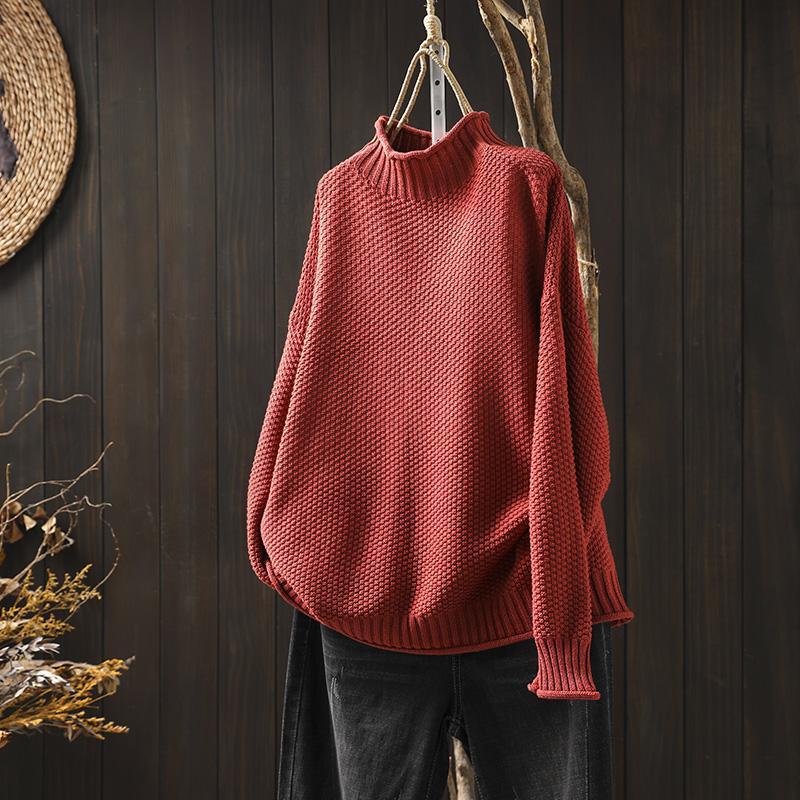 Women's Turtleneck Long Sleeve Sweater – Red