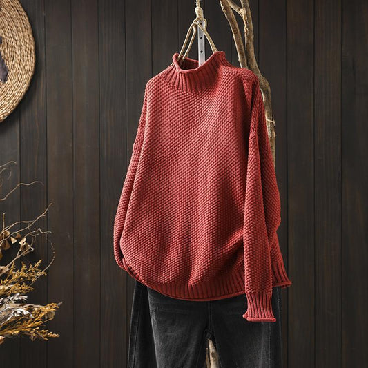 Women's Turtleneck Long Sleeve Sweater – Red