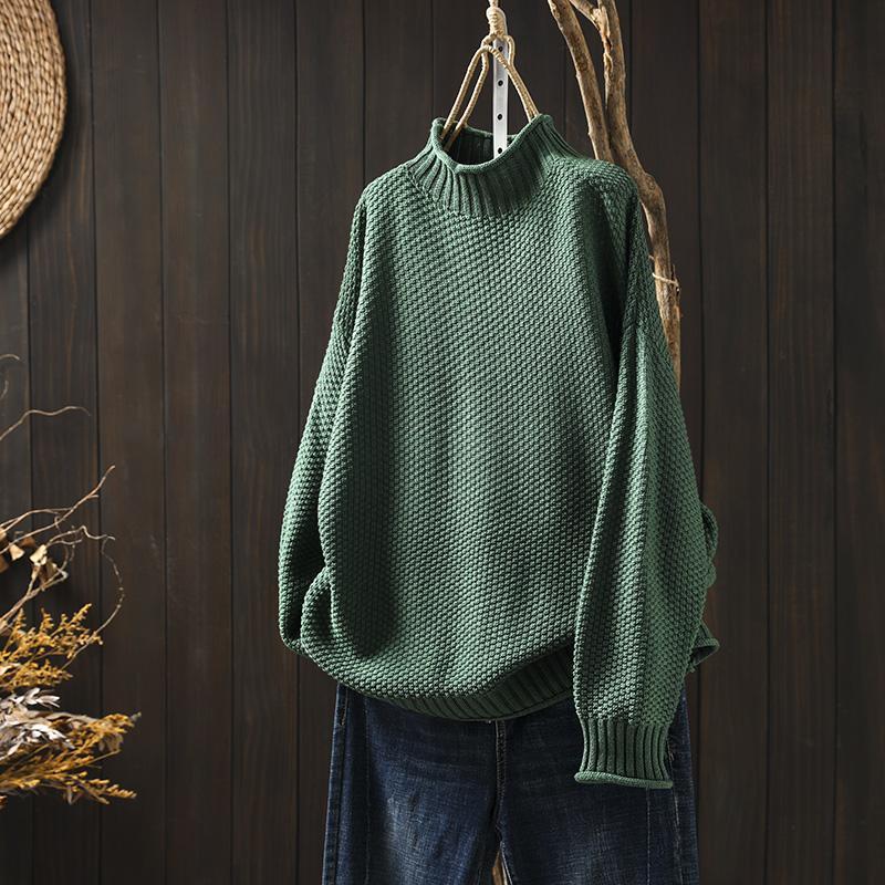 Women's Turtleneck Long Sleeve Sweater – Green