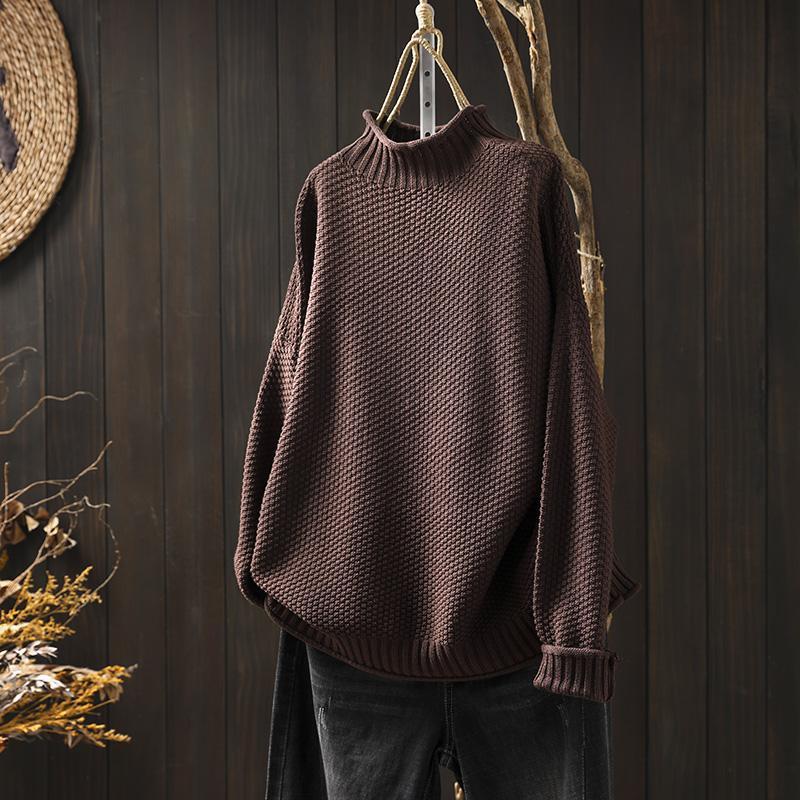 Women's Turtleneck Long Sleeve Sweater – Coffee
