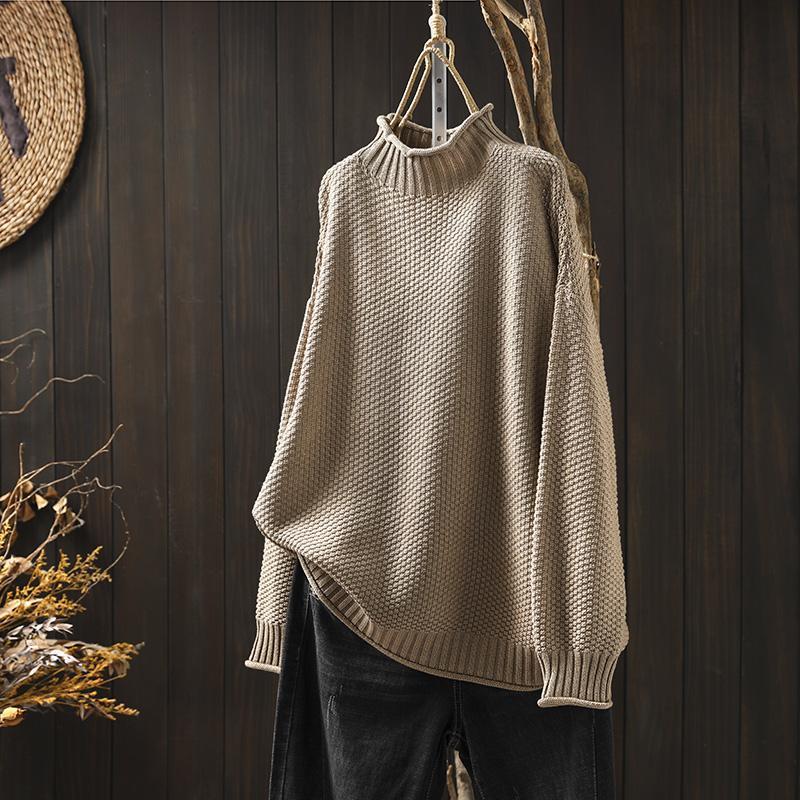Women's Turtleneck Long Sleeve Sweater – Khaki