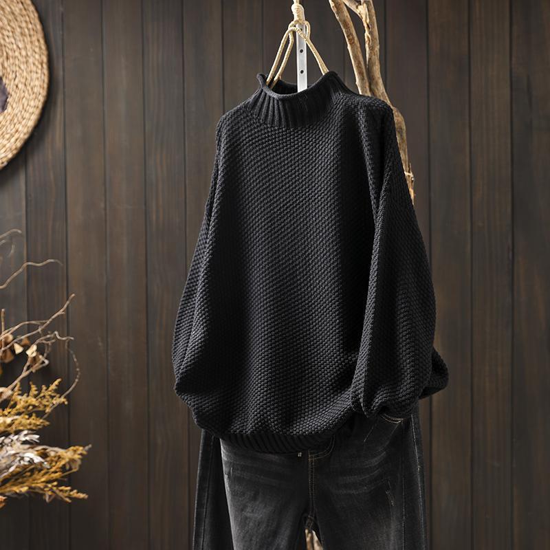 Women's Turtleneck Long Sleeve Sweater – Black